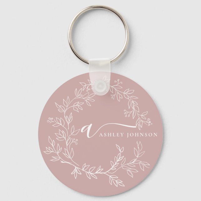 Blush Pink Modern Script Girly Monogram Name Keychain (Front)