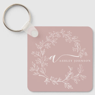Blush Pink Modern Script Girly Monogram Name Keychain
