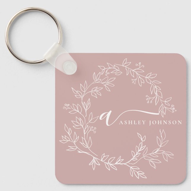 Blush Pink Modern Script Girly Monogram Name Keychain (Front)