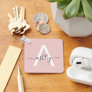 Blush Pink Modern Script Girly Monogram Name Keychain
