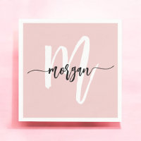 Blush Pink Modern Script Girly Monogram Name