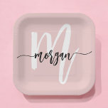 Blush Pink Modern Script Girly Monogram Name Paper Plate<br><div class="desc">Add a personalized touch to your celebration with our Blush Pink Modern Script Girly Monogram Name Paper Plates. These stylish plates feature a blush pink background with a modern script monogram, making them perfect for birthdays, bridal showers, or any special occasion. Crafted from sturdy, high-quality paper, they are designed to...</div>