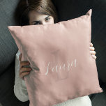 Blush pink modern script girly monogram name throw pillow<br><div class="desc">Simple unique modern blush dusty pink monogrammed and name personalized throw pillow with a white chic signature script.</div>