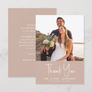 Blush Pink Modern Script Trendy Minimalist Wedding Thank You Card