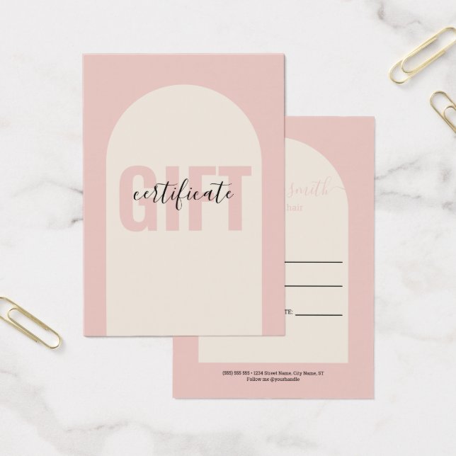 Blush Pink Modern Simple Arch Gift Certificate (Office)