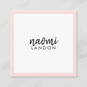 Blush pink modern square minimalist white simple square business card