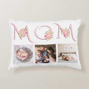 Blush pink MOM typography photo Mothers Day Accent Pillow