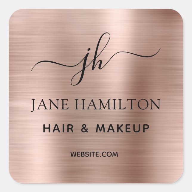 Blush Pink Monogram Business Logo Square Sticker (Front)
