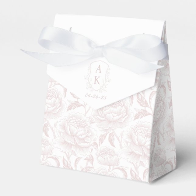Blush pink Monogram Crest Chinoiserie Peonies Favor Box (Front Side)