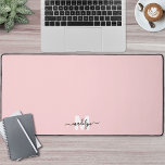 Blush Pink Monogram Desk Mat<br><div class="desc">Personalized Initial Name Monogram Desk Mat. Add a personal and stylish touch to your workspace with this custom desk mat, perfect as an office accessory or oversized mouse pad. The design features a soft blush pink background with a white initial and black script name placed at the bottom centre. You...</div>