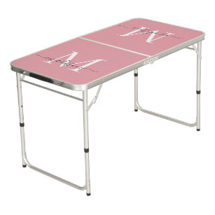 Blush Pink Monogram Elegant Feminine Grey Script Beer Pong Table
