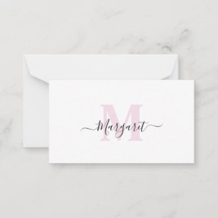 Blush Pink Monogram Hand Lettered Script Name Card