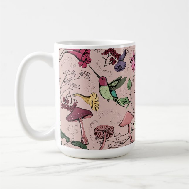 Blush Pink Monogram Hummingbird & Flowers Garden Coffee Mug (Left)
