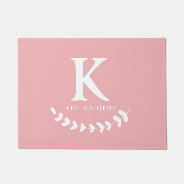 Blush Pink Monogram Initial & Family Last Name Doormat (Front)