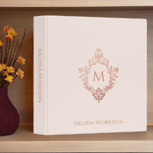 Blush Pink Monogram Initial Name Rose Gold Crest  Binder