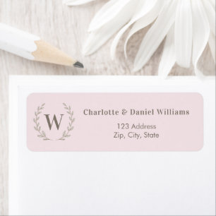 Blush pink monogram initial wreath return address