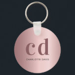 Blush pink monogram initials modern minimalist keychain<br><div class="desc">A blus pink faux metallic looking background and dark rose gold and black text. Personalize and add monogram initials and name.</div>