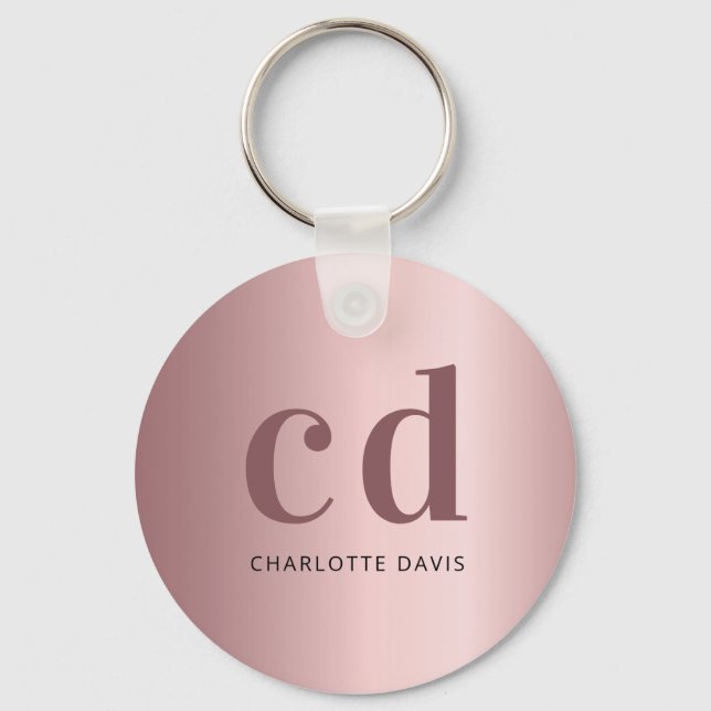 Blush pink monogram initials modern minimalist keychain (Front)