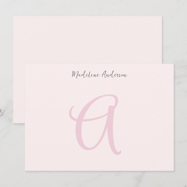 Blush Pink Monogram Minimalist Girly Card (Front/Back)