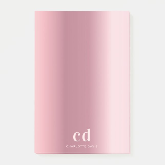 Blush pink monogram name glamourous  post-it notes (Front)