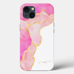 Blush Pink Monogram Name Marble Gold Foil Girly  iPhone 13 Case