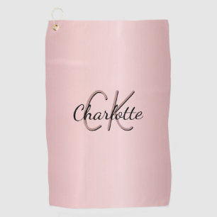 Blush pink monogram name script golf towel