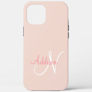 Blush Pink Monogram Personalized Elegant iPhone 12 Pro Max Case
