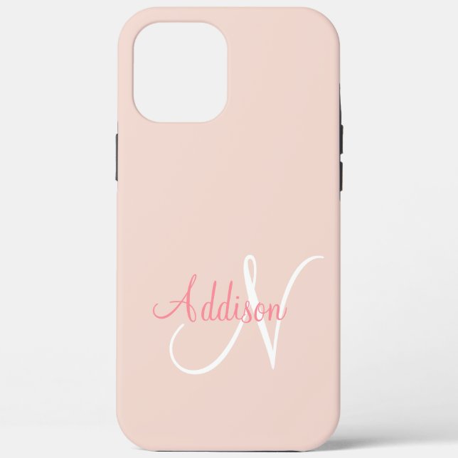 Blush Pink Monogram Personalized Elegant Case-Mate iPhone Case (Back)