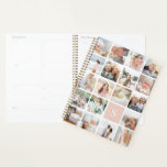 Blush Pink Monogram Photo Collage Planner<br><div class="desc">Customize this chic planner with 19 square photos arranged in a grid collage layout,  with your single initial monogram on a blush pink square at the lower right. Back cover has tone on tone stripes in millennial pink</div>