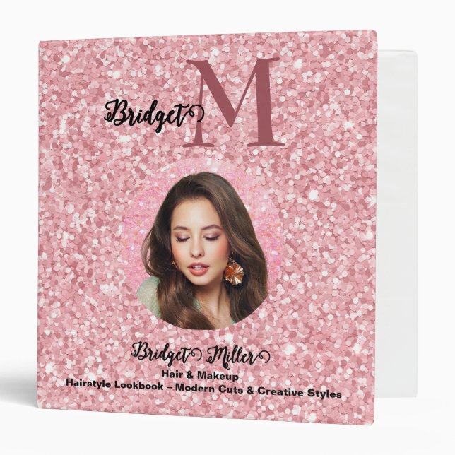 Blush Pink Monogram photo Hairstyle Lookbook Binder (Front/Inside)