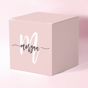 Blush Pink Monogram Stylish Modern Cute Favor Box