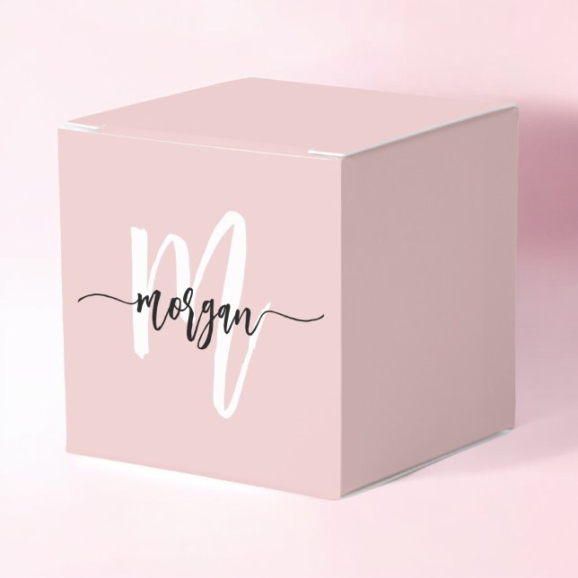 Blush Pink Monogram Stylish Modern Cute Favor Box (Creator Uploaded)