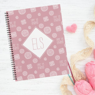Blush Pink Monogram Time to Unwind Crochet Notebook