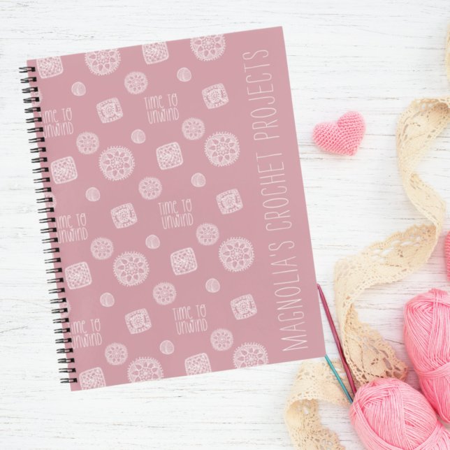 Blush Pink Monogram Time to Unwind Crochet  Notebook (Creator Uploaded)
