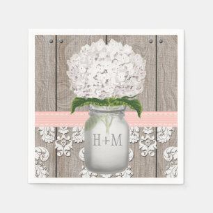 Blush Pink Monogrammed Hydrangea Mason Jar Napkin