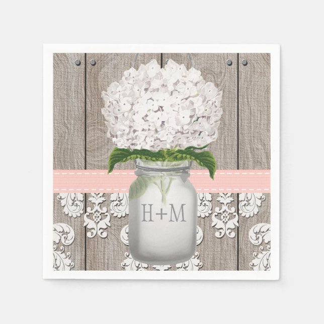 Blush Pink Monogrammed Hydrangea Mason Jar Napkin (Front)