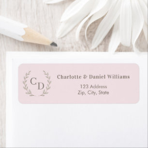Blush pink monogrammed wreath return address
