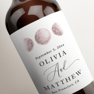 Blush Pink Moon   Elegant Script Celestial Wedding Wine Label