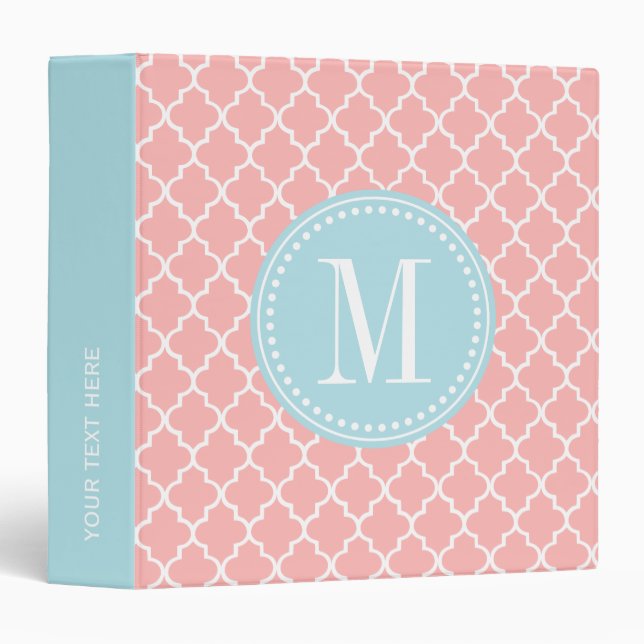 Blush Pink Moroccan Tiles Lattice Personalized Binder (Front/Spine)