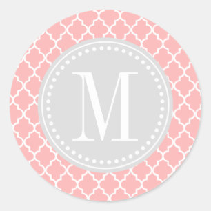 Blush Pink Moroccan Tiles Lattice Personalized Classic Round Sticker