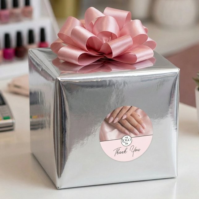 Blush Pink Nail Salon Modern Script Appreciation Classic Round Sticker (Blush Pink Nail Salon Modern Script Appreciation Classic Round Sticker)