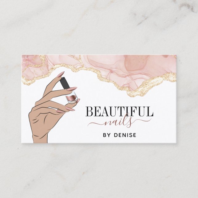  blush pink nail salon woman hand nails technician business card (Front)