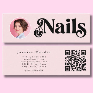 Blush Pink Nail Technician Photo Qr  Mini Business Card