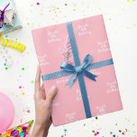Blush pink name script wrapping paper<br><div class="desc">A blush pink background colour,  white text. 
Personalize and add a name and age. Handwritten style script.</div>