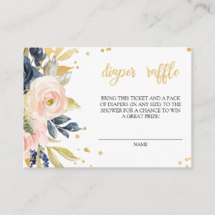 Blush Pink & Navy Baby Shower Diaper Raffle Ticket Enclosure Card
