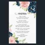 Blush Pink Navy Blue Floral Elegant Wedding Menu<br><div class="desc">Rustic floral wedding menu with elegant watercolor painted flowers in blush pink and navy blue. The blush pink roses make this menu great for a spring wedding and the navy blue roses make it great for a fall wedding. These cheap wedding menus are printed on sheets of paper for a...</div>