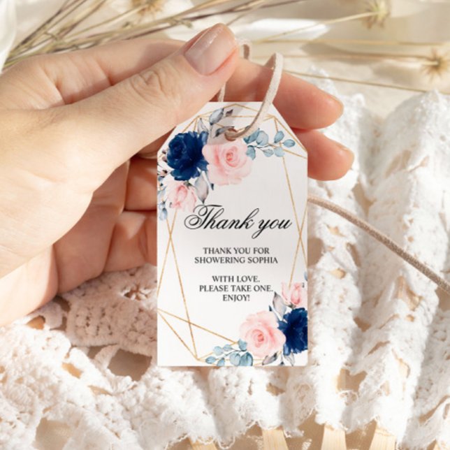Blush Pink & Navy Blue Floral Gift Tag (Creator Uploaded)