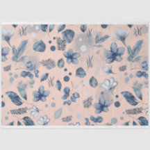 Blush Pink Navy Blue Floral Pattern