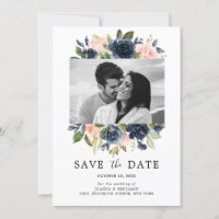 Blush Pink Navy Blue Florals Wedding Photo