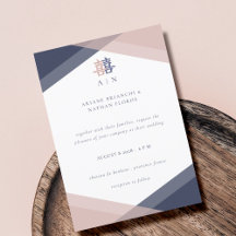 Blush Pink Navy Blue Geometric Chinese Wedding